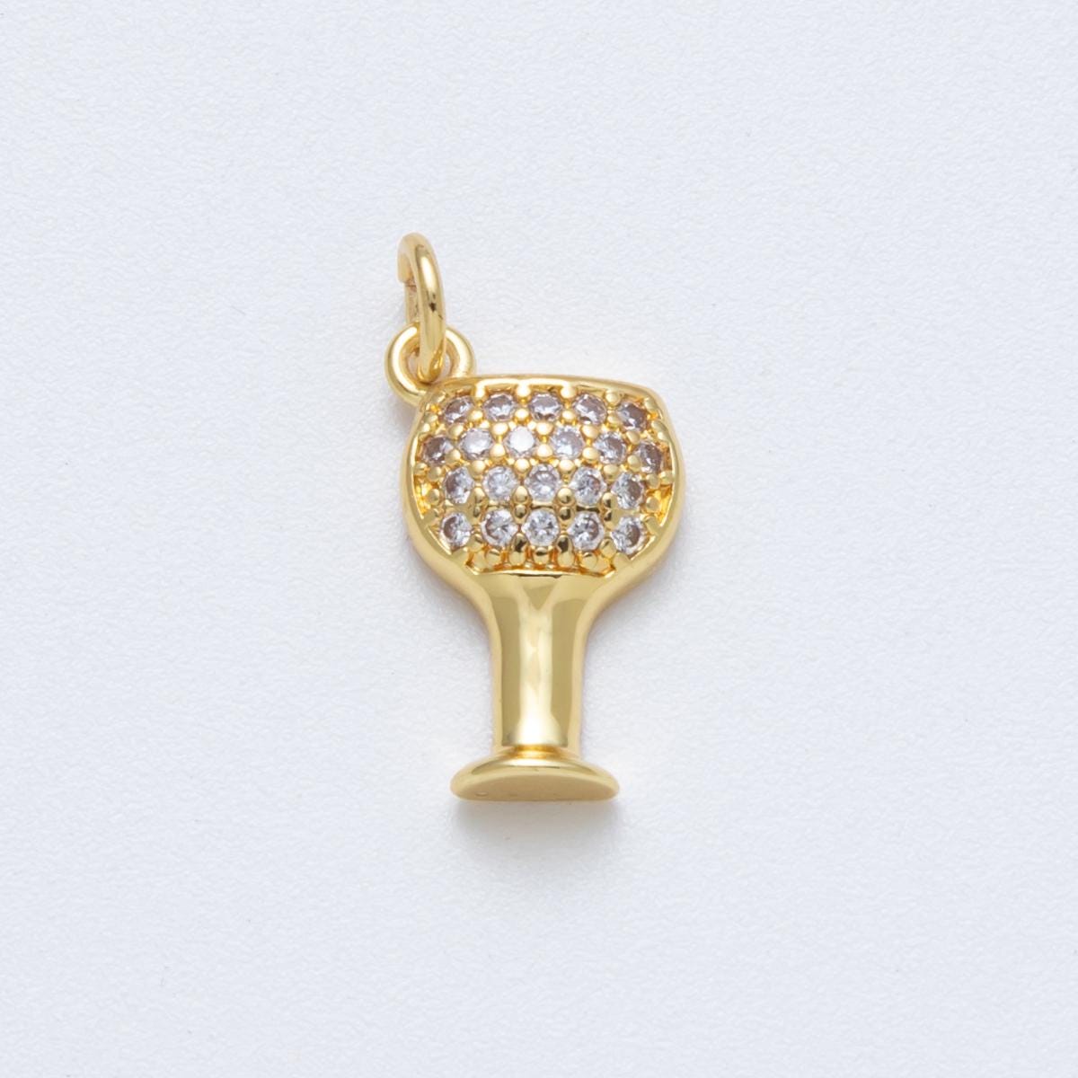14K Gold Filled 16.6mm Micro Paved CZ Champagne Wine Charm Elegant Pendant DIY Jewelry Supply custom necklace and bracelet | Charms-00039