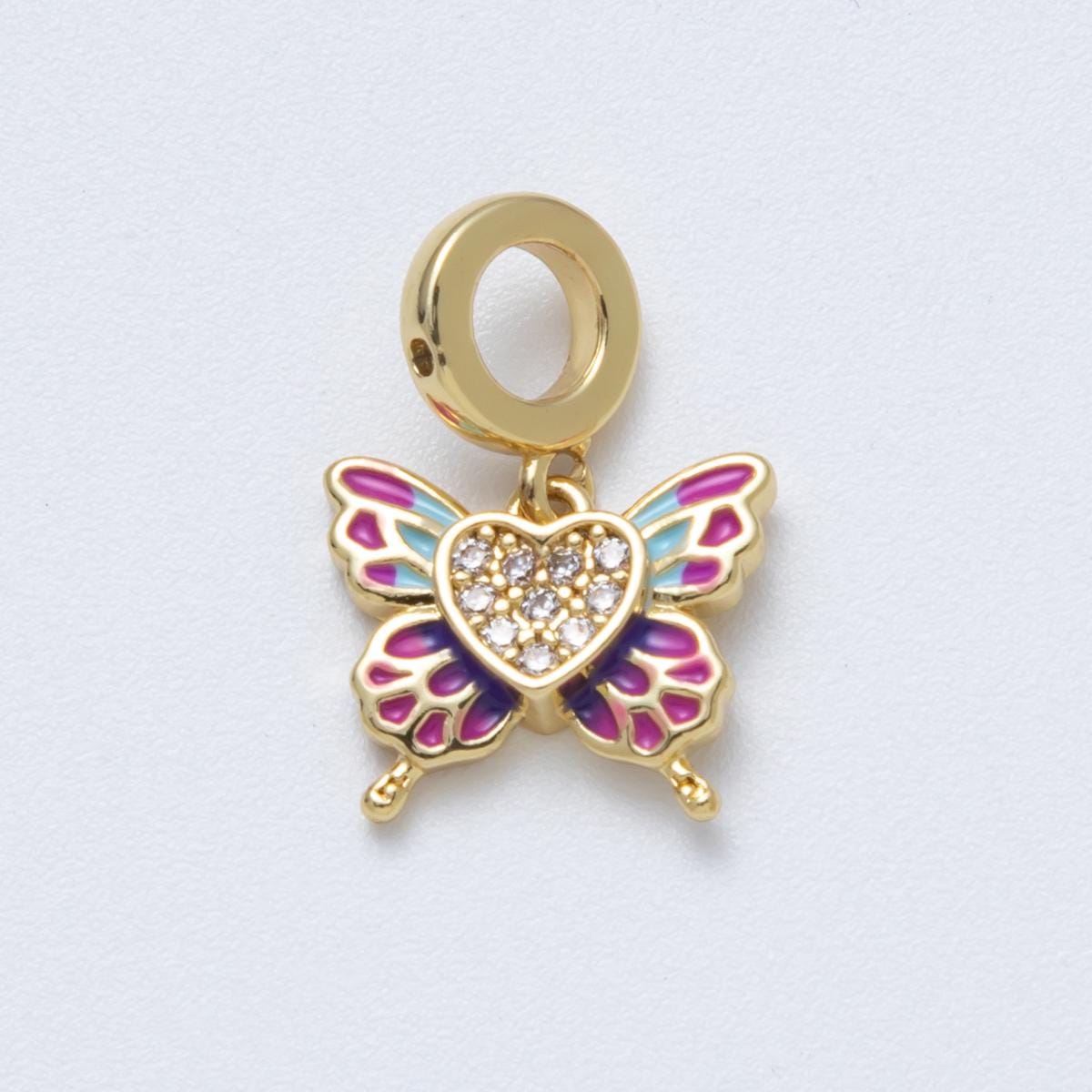 18k gold filled Pink Butterfly Charm rondelle bail drop pendant | Charms-00147