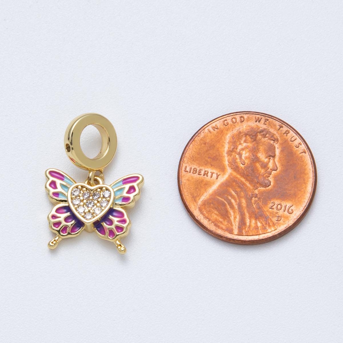 18k gold filled Pink Butterfly Charm rondelle bail drop pendant | Charms-00147