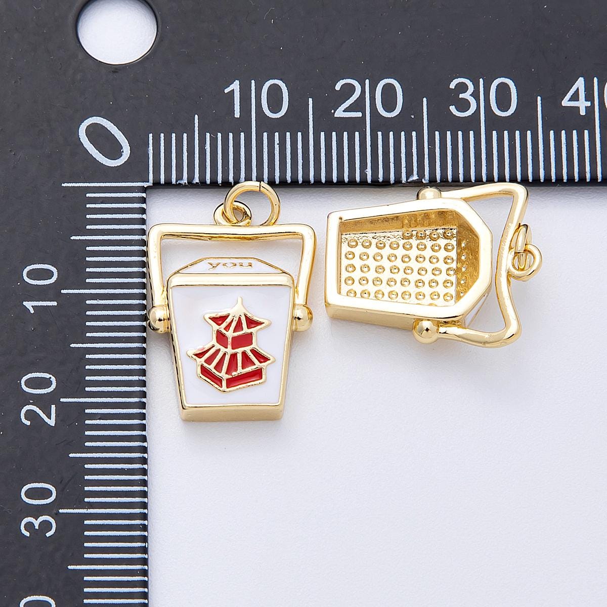 Enamel Chinese Togo Box Pendant Gold Food Container Charms 24k Gold Filled Chinese Food Charm Foodie Charm Bracelet Necklace Charms-00123