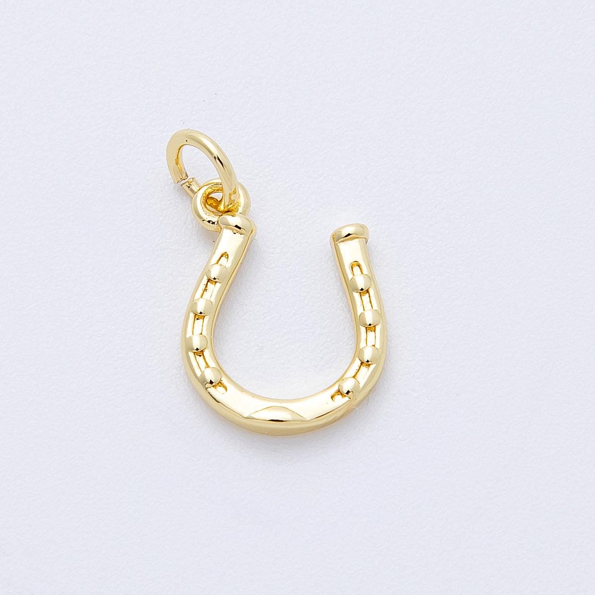 16K Gold Filled 12.4mm Textured Horseshoe Pendant Lucky Charm U-Shape Charm DIY Jewelry Making Supply for necklace | CHARMS-00129