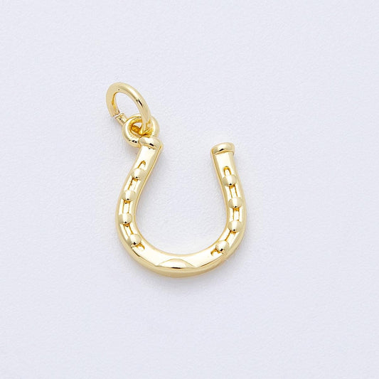 16K Gold Filled 12.4mm Textured Horseshoe Pendant Lucky Charm U-Shape Charm DIY Jewelry Making Supply for necklace | CHARMS-00129