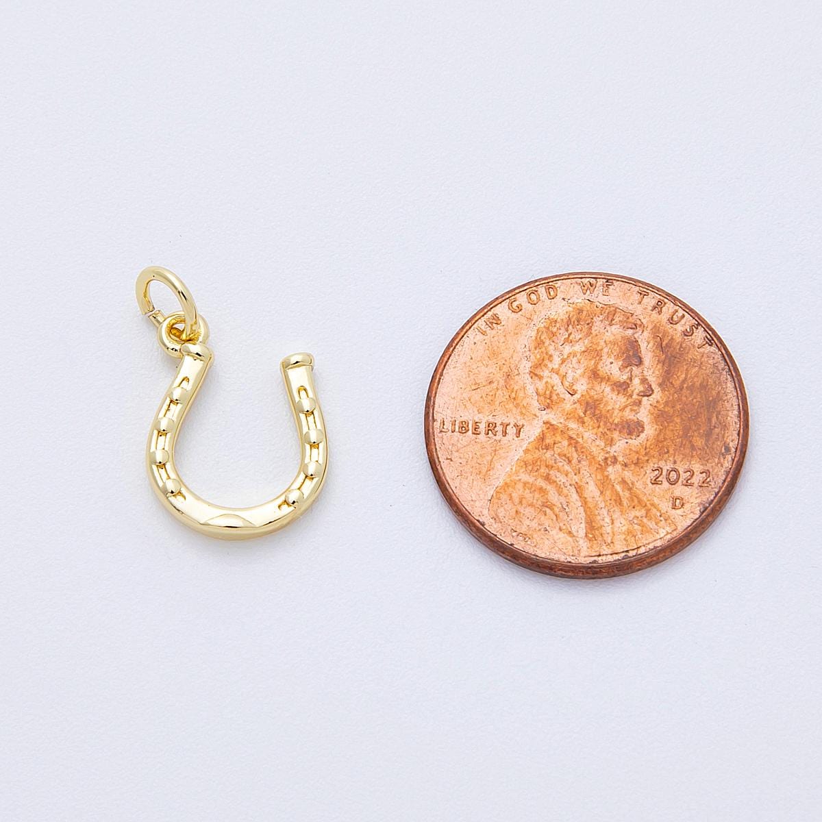 16K Gold Filled 12.4mm Textured Horseshoe Pendant Lucky Charm U-Shape Charm DIY Jewelry Making Supply for necklace | CHARMS-00129