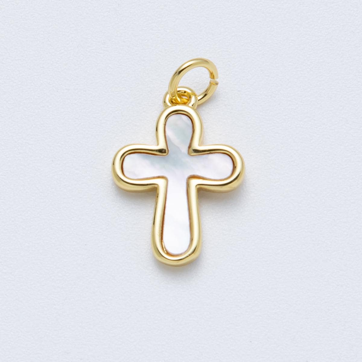 14K Gold Filled 17.2mm Shell Pearl Minimalist Religious Cross Charm Christian faith DIY Jewelry Supply for custom necklace | Charms-00040