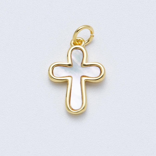 14K Gold Filled 17.2mm Shell Pearl Minimalist Religious Cross Charm Christian faith DIY Jewelry Supply for custom necklace | Charms-00040