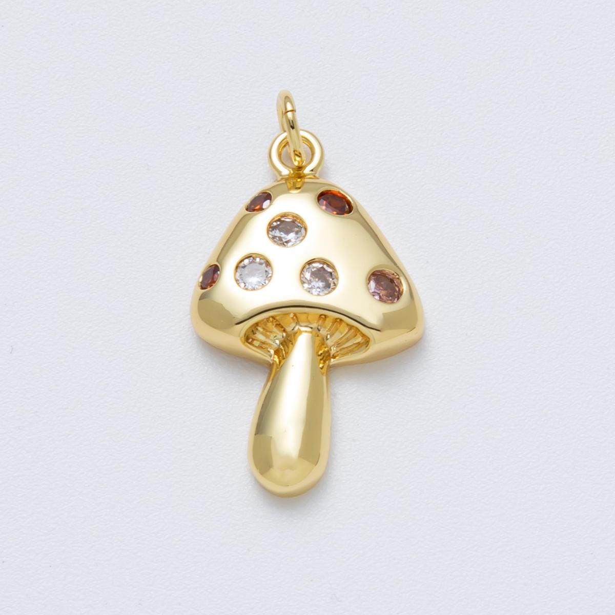 14K Gold Filled 24.5mm Multicolor CZ Dotted Mushroom Plant Charm Dainty Shroomie Pendant DIY Necklace Component | Charms-00041