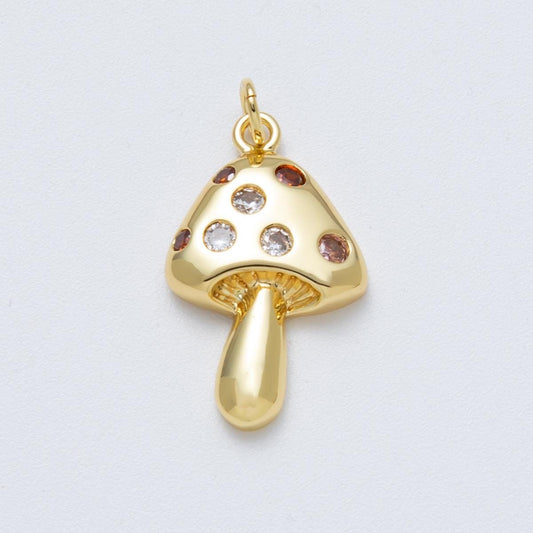 14K Gold Filled 24.5mm Multicolor CZ Dotted Mushroom Plant Charm Dainty Shroomie Pendant DIY Necklace Component | Charms-00041