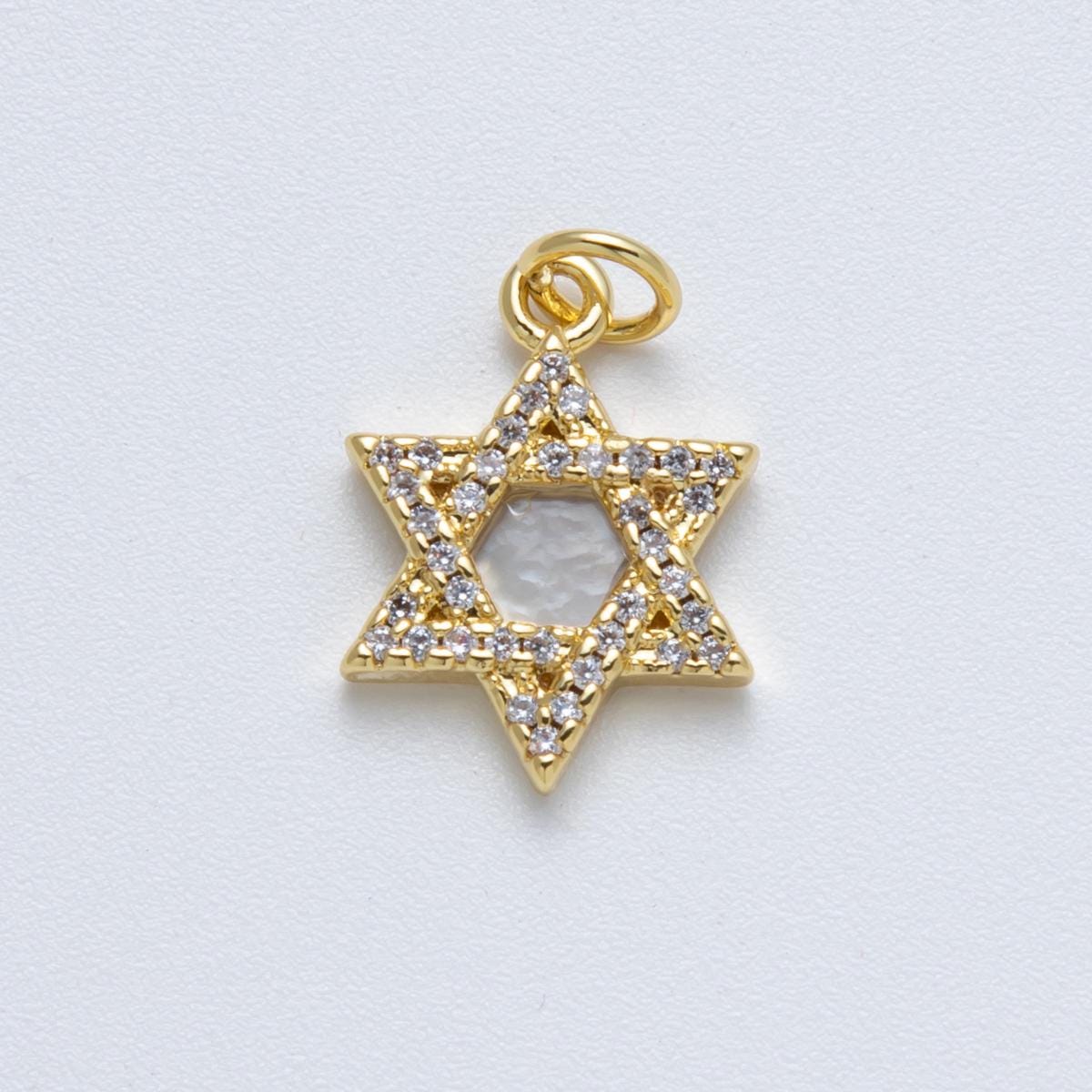 14K Gold Filled 18mm Star of David Shell Pearl Micro Paved CZ Religious Charm Religious Jewelry Hanukkah Gift DIY Supply | Charms-00018