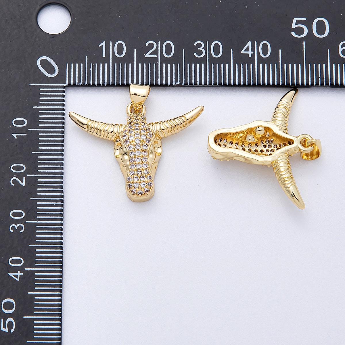 16K Gold Filled 22mm Micro Paved Bulls Head Animal Pendant Western Jewelry DIY Jewelry Supply for custom necklace | Charms-00122
