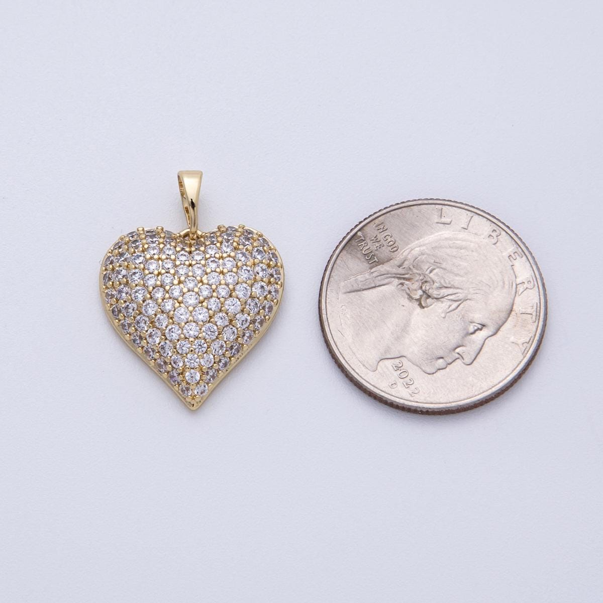 14K Gold Filled Heart Charm, Micro Pave Cubic Zirconia Heart Pendant for Valentine Jewelry Necklace, Bracelet Charms-00132