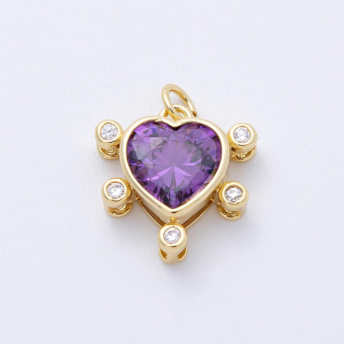 16K Gold Filled 17mm Sparkling Purple Heart Halo Charm Multi dimensional pendant DIY Jewelry Making Supply Gift for her | CHARMS-00126