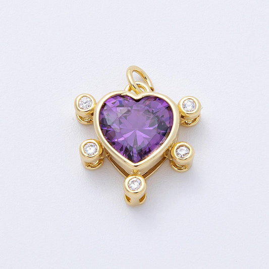 16K Gold Filled 17mm Sparkling Purple Heart Halo Charm Multi dimensional pendant DIY Jewelry Making Supply Gift for her | CHARMS-00126