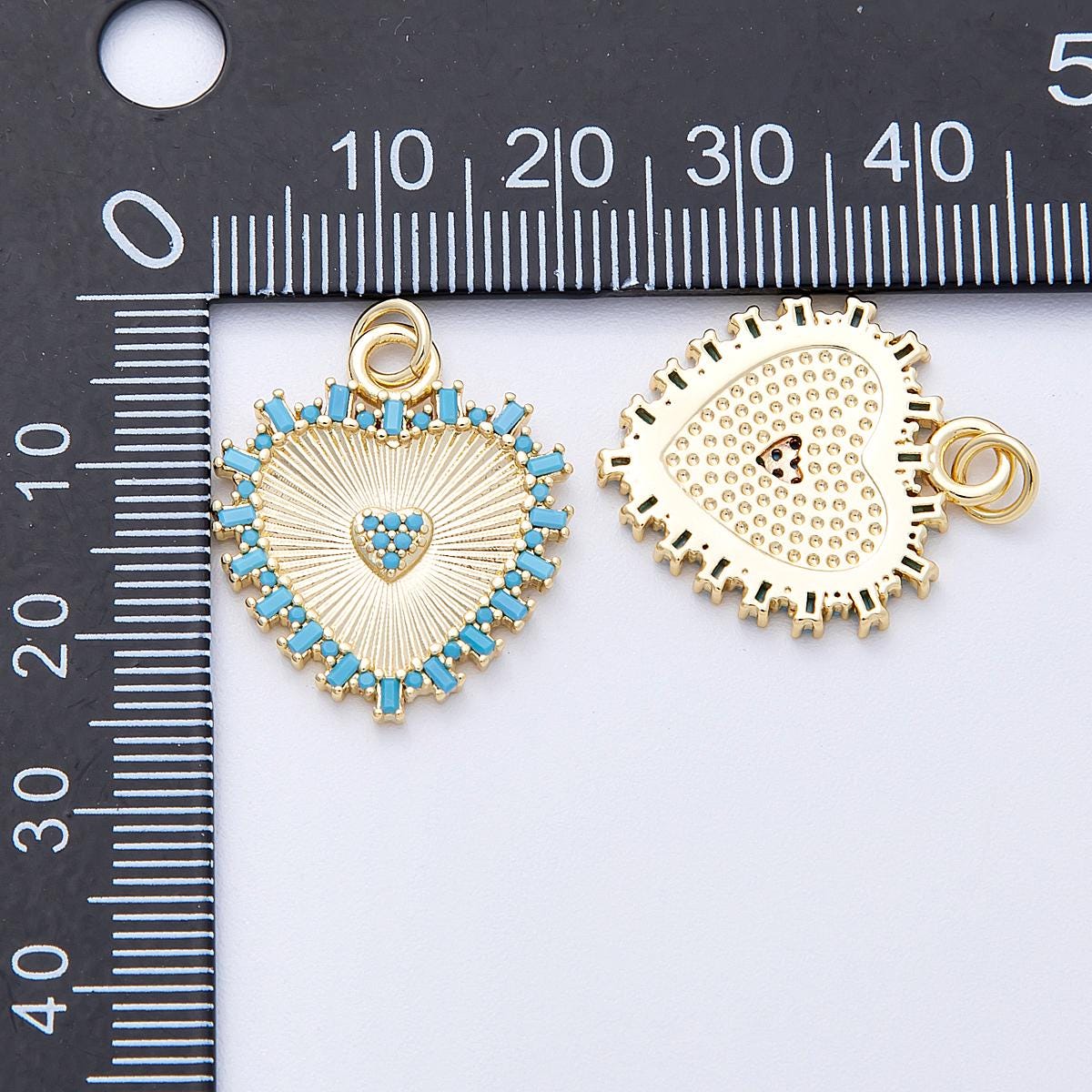 16K Gold Filled 23mm Turquoise Sunburst Heart Charm Vibrant Sunray Pendant DIY Jewelry Making Supply Gift for her | CHARMS-00127