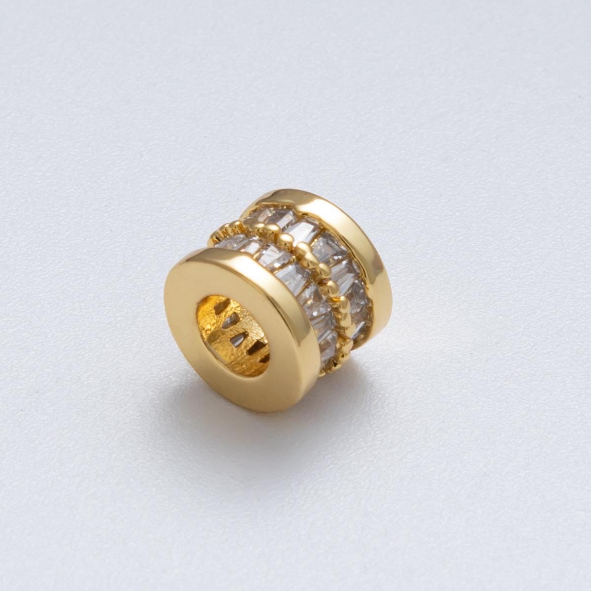 24K Gold Filled 8.5mm Clear CZ Tube Rondelle Spacer Bead DIY Jewelry Making Supply for custom necklace and bracelet | Beads-00028