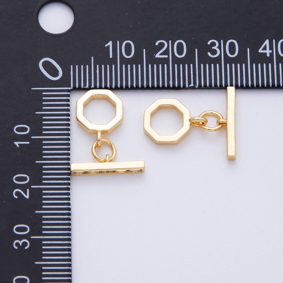 18K Gold Filled 12mm Baguette CZ Hexagon Toggle Clasps Closure in Gold & Silver Geometric DIY Jewelry Making Supply | FINDINGS-00001