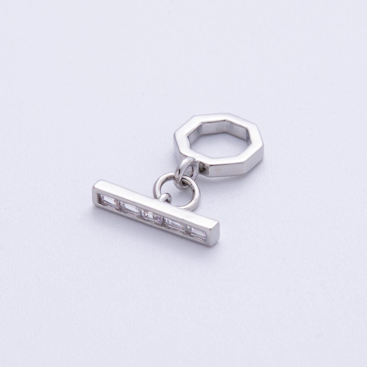 18K Gold Filled 12mm Baguette CZ Hexagon Toggle Clasps Closure in Gold & Silver Geometric DIY Jewelry Making Supply | FINDINGS-00001