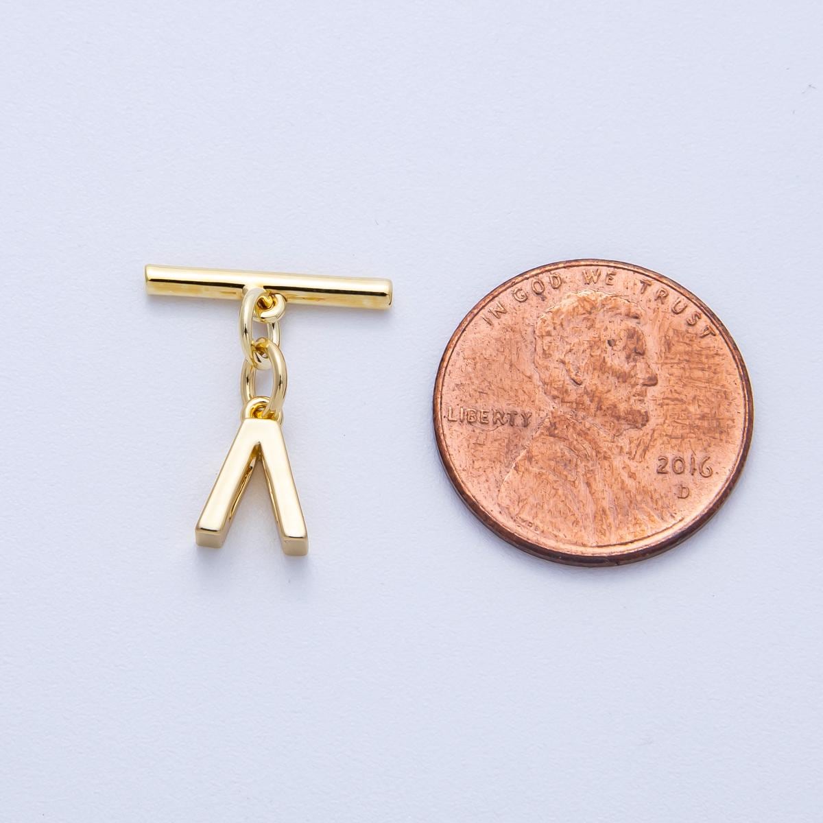 18K Gold Filled 15mm T-Bar with Letter Charm Toggle Clasps Closure Finding DIY Jewelry Supply for custom Necklace Bracelet | Findings-00008