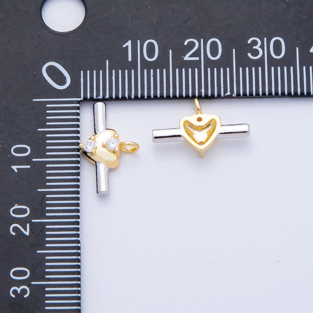 14K Gold Filled 15.5mm CZ Heart Bar Mini Mixed Metal Charm DIY Jewelry Supply Finding for custom necklace and bracelet | Charms-00043