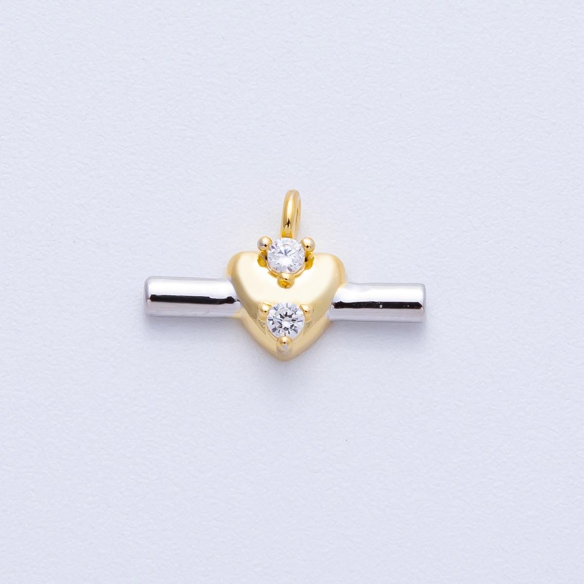 14K Gold Filled 15.5mm CZ Heart Bar Mini Mixed Metal Charm DIY Jewelry Supply Finding for custom necklace | Charms-00043