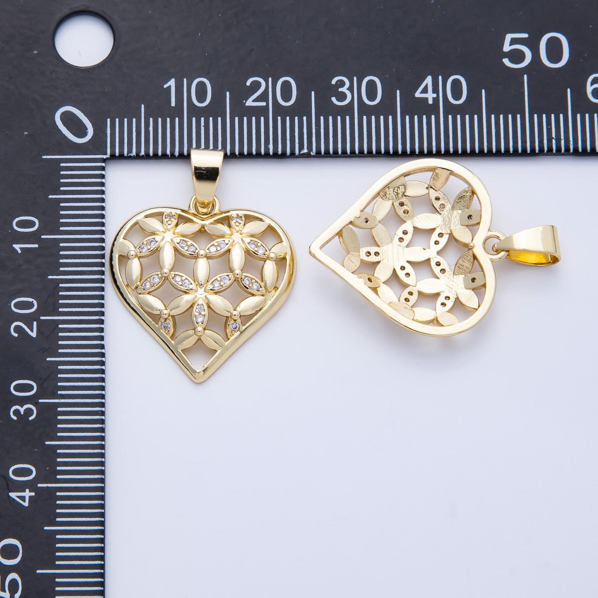 Gold Heart charms 14k gold filled Flower Patch heart pendant cz love charm for bracelet necklace diy jewelry making supply Charms-00062