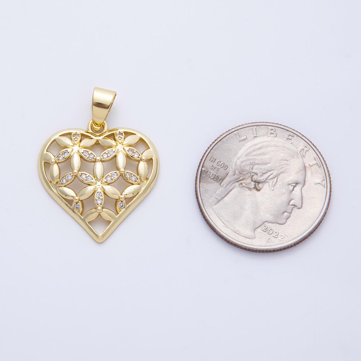 Gold Heart charms 14k gold filled Flower Patch heart pendant cz love charm for bracelet necklace diy jewelry making supply Charms-00062