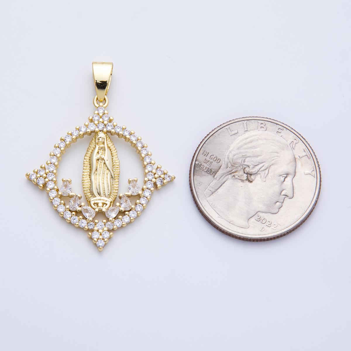 14K Gold Filled Our Lady of Guadalupe Charm Virgin Mary Lady of Lourdes Catholic Bijoux Medallion Micro Pave CZ Charm | Charms-00063