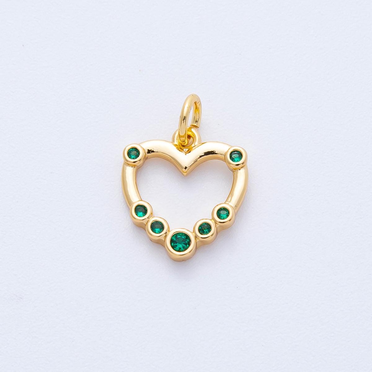 Mini 18k Gold Filled heart charms love charm Emerald Green cubic charm for minimalist jewelry inspired Charms-00068