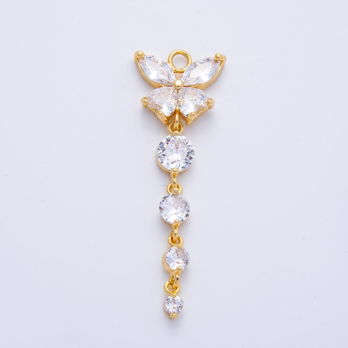 18K Gold Filled 45mm Clear CZ Butterfly Lariat Drop Charm DIY Jewelry Making Supply for Custom Necklace Trendy Piece | Charms-00054