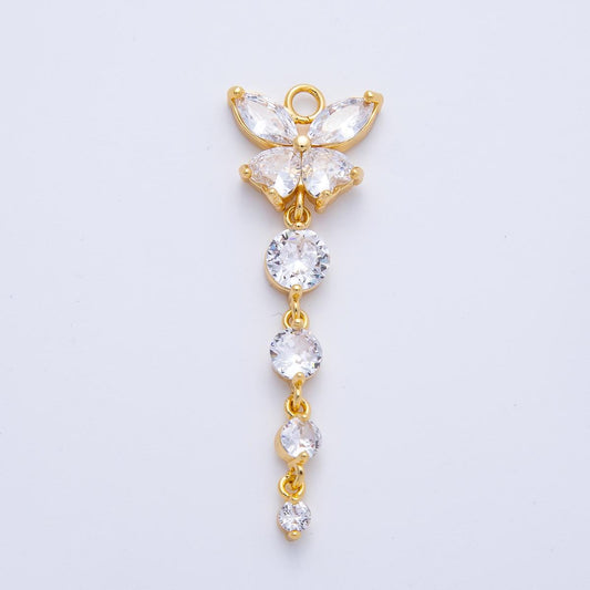18K Gold Filled 45mm Clear CZ Butterfly Lariat Drop Charm DIY Jewelry Making Supply for Custom Necklace Trendy Piece | Charms-00054
