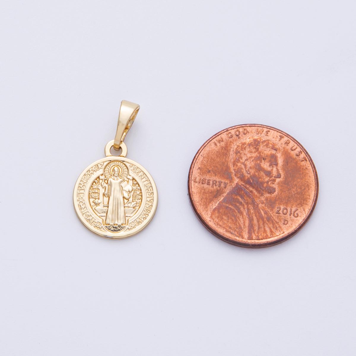 14K Gold Filled Saint Benedict Charm, Double Sided Religious Pendant Charms-00072