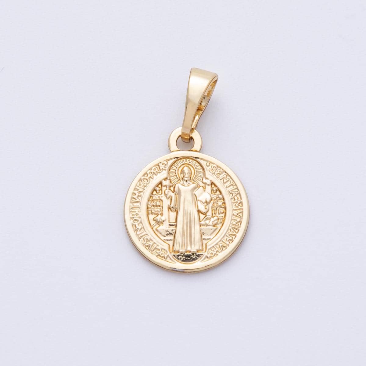 14K Gold Filled Saint Benedict Charm, Double Sided Religious Pendant Charms-00072