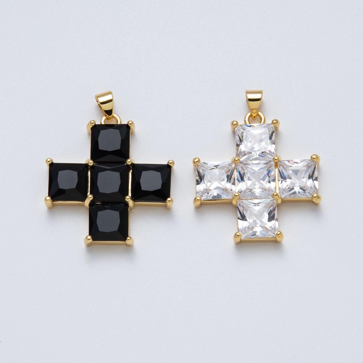 14K Gold Filled Black Clear CZ Cross Pendant Add on Charm Charms-00065