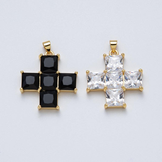 14K Gold Filled Black Clear CZ Cross Pendant Add on Charm Charms-00065