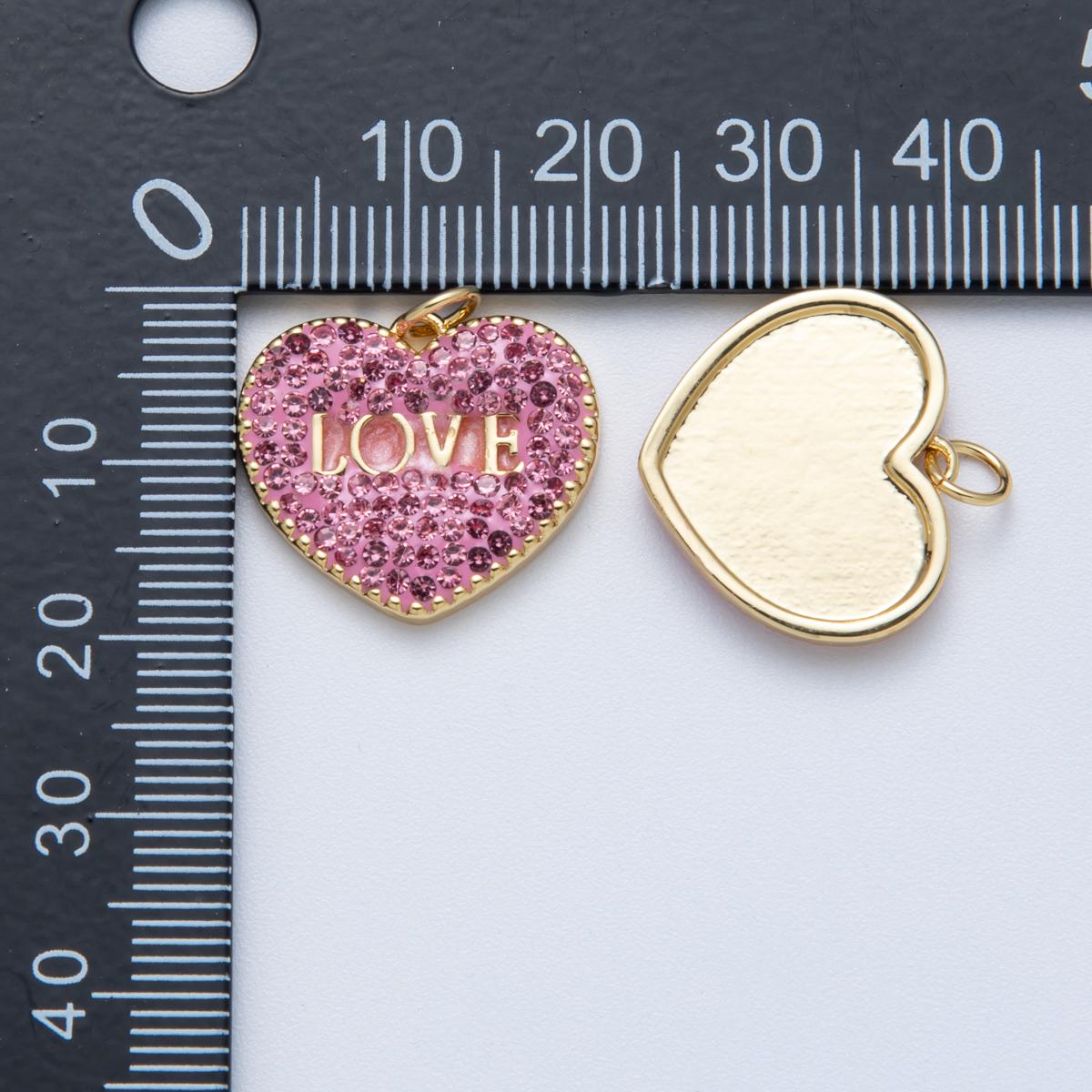 Pink Rhinestone heart Love 14k gold filled pendant | Charms-00067