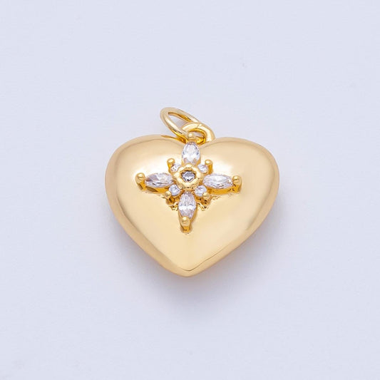 18K Gold Filled 15mm Clear CZ Religious Cross Heart 3D Multidimensional Charm Starburst Motif Love Pendant DIY Jewelry Supply | Charms-00052