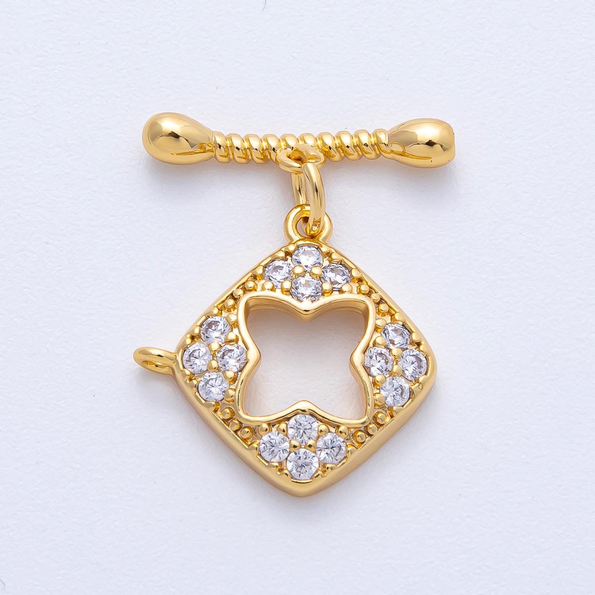18K Gold Filled 22.3mm Micro Paved CZ Flower Toggle Clasps Findings DIY Jewelry Supply for custom necklace and bracelet | Findings-00015