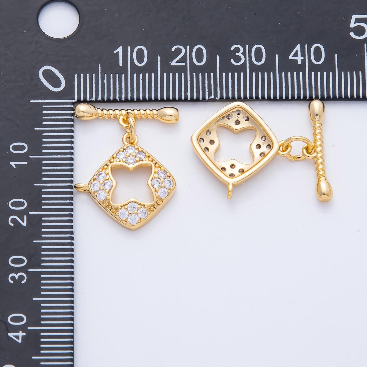 18K Gold Filled 22.3mm Micro Paved CZ Flower Toggle Clasps Findings DIY Jewelry Supply for custom necklace and bracelet | Findings-00015