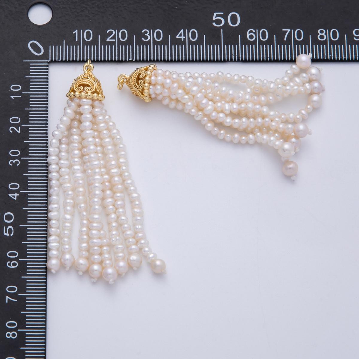 18K Gold Filled 65mm White Button Freshwater Pearl Multiple Strand Charm Gold cap jewelry component supply for DIY Necklace | Charms-00048