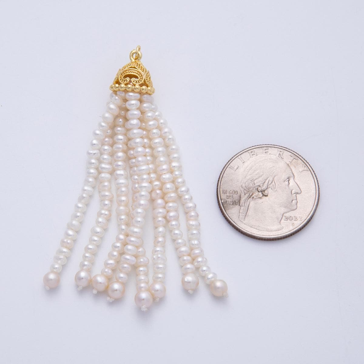 18K Gold Filled 65mm White Button Freshwater Pearl Multiple Strand Charm Gold cap jewelry component supply for DIY Necklace | Charms-00048