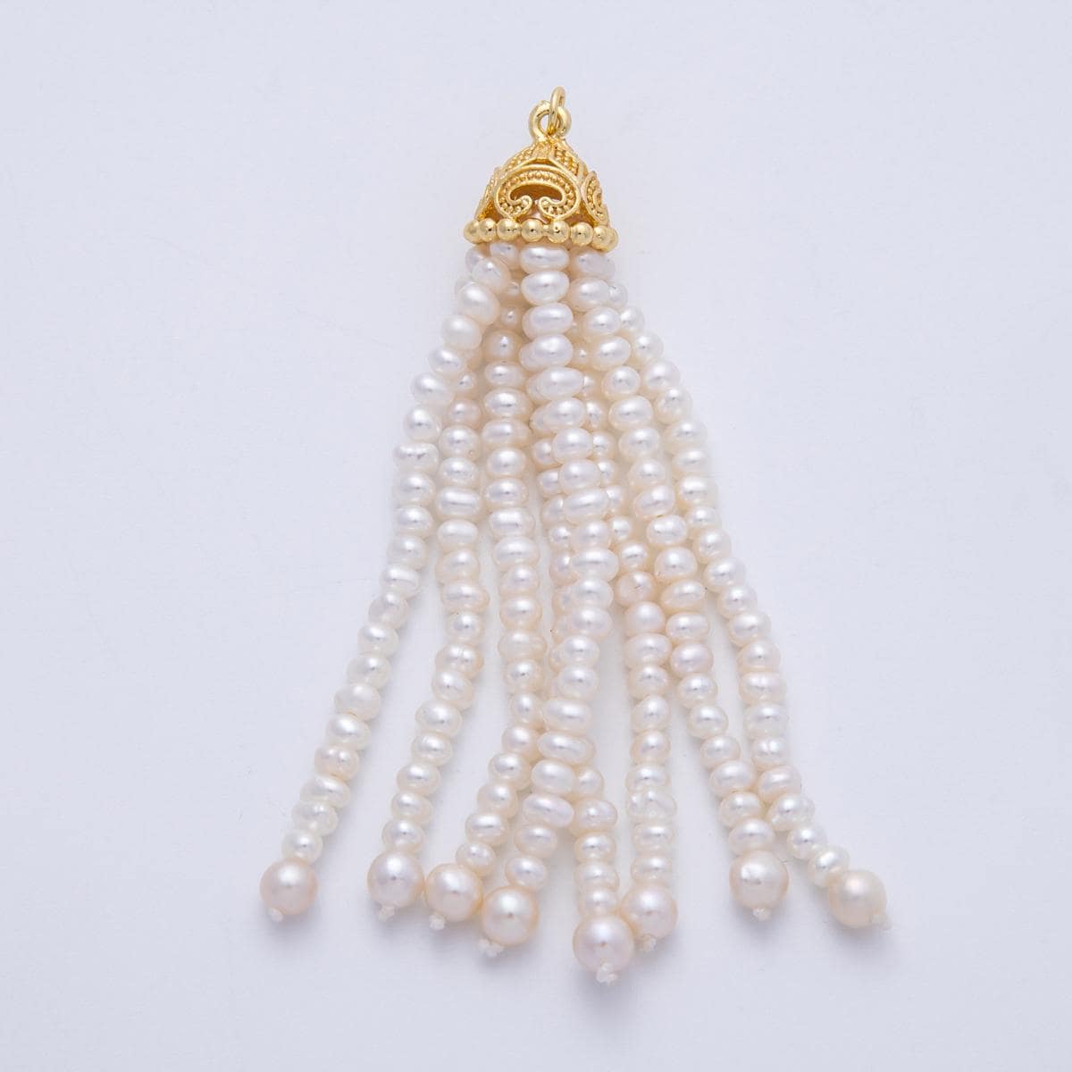 18K Gold Filled 65mm White Button Freshwater Pearl Multiple Strand Charm Gold cap jewelry component supply for DIY Necklace | Charms-00048