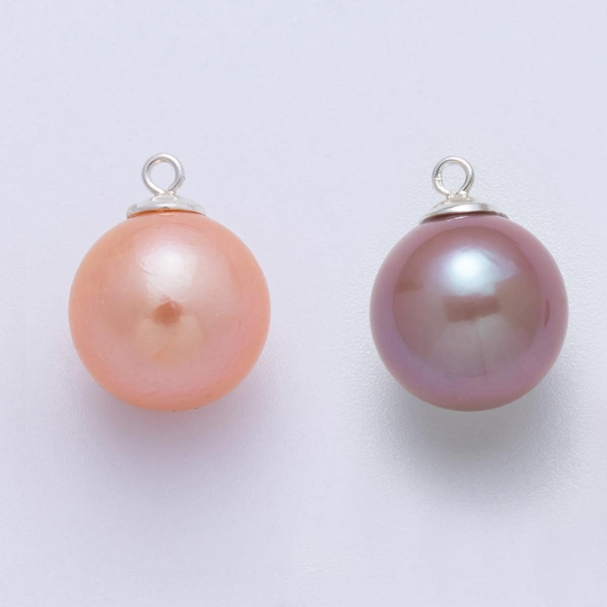 S925 Sterling Silver 16mm Pink, Purple Round Shell Pearl Charm Iridescent luster luminous pendant DIY Jewelry Supply for necklace | SL-708