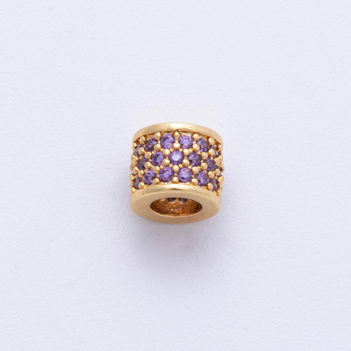 16K Gold Filled 6mm Black, Purple, Clear, Green, Blue, Fuchsia Micro Paved CZ Rondelle Bead DIY Jewelry Making Supply | Beads-000222