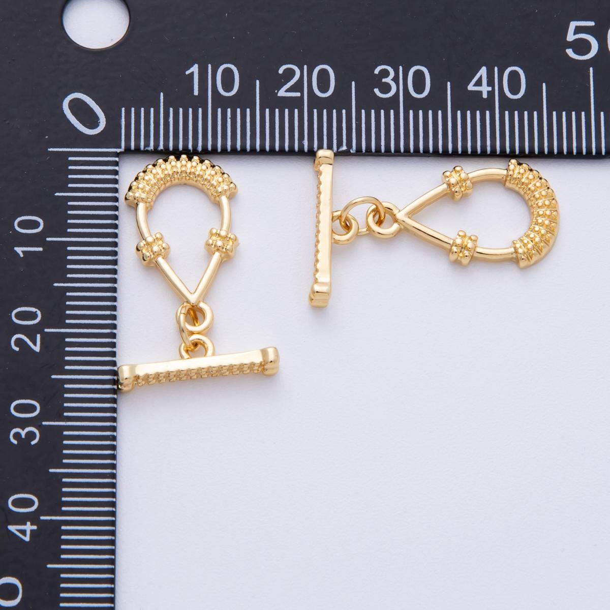 16K Gold Filled 20mm Textured Teardrop T-Bar Toggle Clasp Finding Bracelet connector buckle wholesale diy jewelry supply | FINDINGS-00027