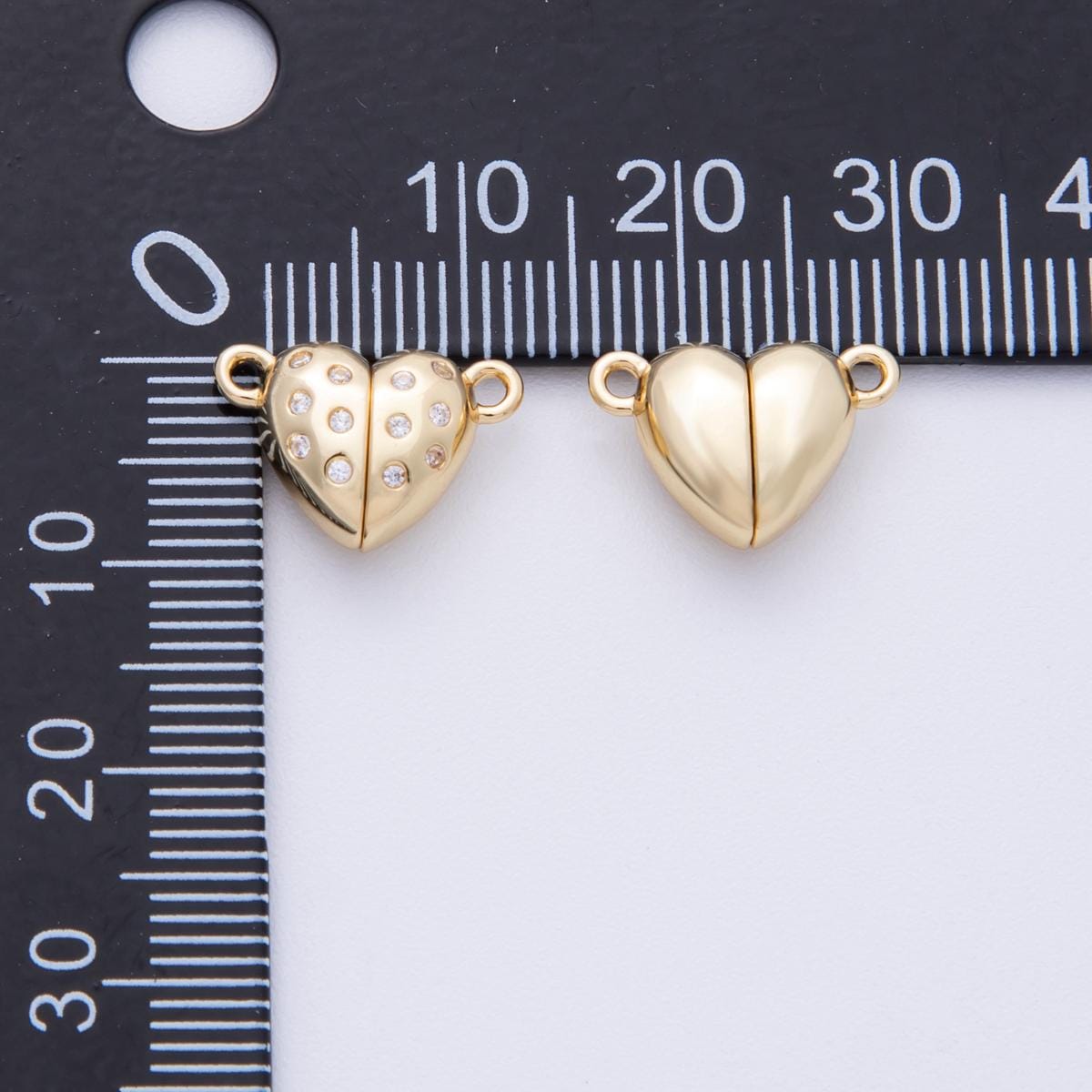 16K Gold Filled 10mm CZ Dotted Magnetic Heart Connector Closure Finding Dainty Bracelet or Necklace magnet closure DIY | Findings-00029