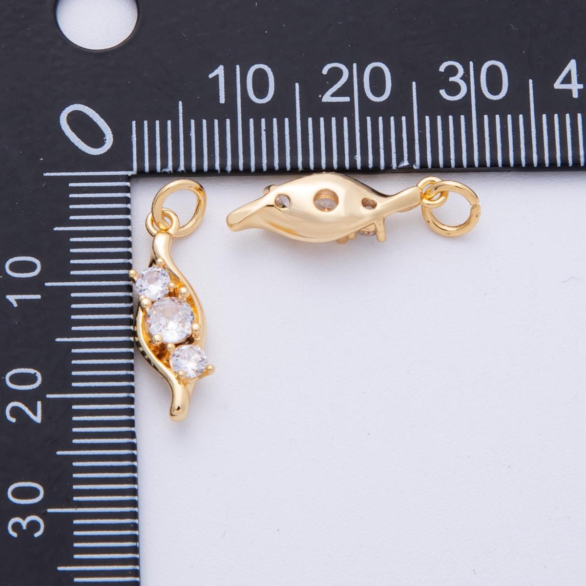 18K Gold Filled 19mm Clear CZ Gradient Curved Leaf Nature Charm Spiral Pendant Minimalist Twist DIY Jewelry Making Supply | Charms-00118