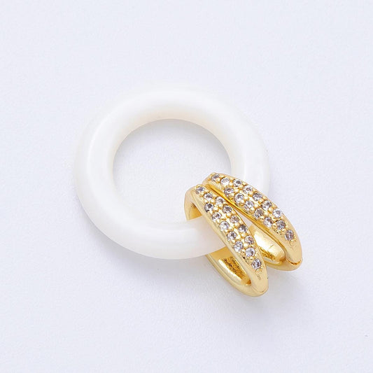 16K Gold Filled 20mm White Enamel Round Double Micro Paved CZ Interlock Link Charm Finding Trendy Minimalist Jewelry | Findings-00033