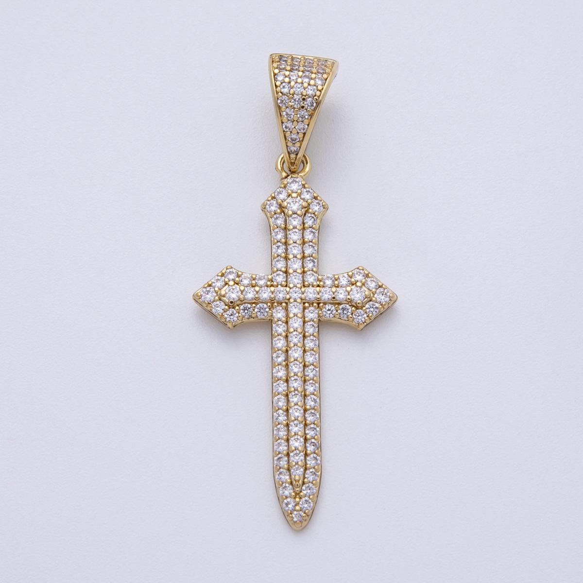 14K Gold Filled 43mm Micro Paved CZ Passion Religious Cross Pendant Edgy Christian charm DIY Jewelry making custom necklace | Charms-00133
