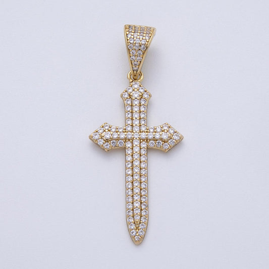 14K Gold Filled 43mm Micro Paved CZ Passion Religious Cross Pendant Edgy Christian charm DIY Jewelry making custom necklace | Charms-00133