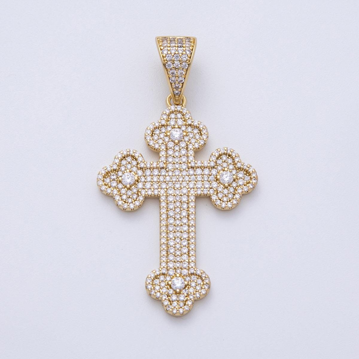 14K Gold Filled 43mm Micro Paved CZ Bottony Cross Pendant Edgy Christian charm DIY Jewelry making for custom necklace | Charms-00134
