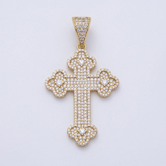 14K Gold Filled 43mm Micro Paved CZ Bottony Cross Pendant Edgy Christian charm DIY Jewelry making for custom necklace | Charms-00134